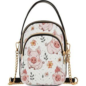 Quilted Crossbody Bag Women Small Pink Pig Flowers Travel Purse